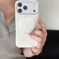 Casing Ponsel Silikon Premium Anti Benturan untuk iPhone 15/16/17/18 Pro Max & Lipat dengan Bantalan Udara 3D Bentuk Hati, Cincin Magnetik, dan Penyangga
