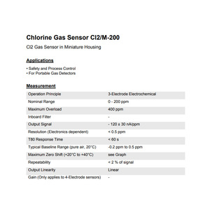 Capteur de gaz chlore Cl2/M-200 0-200 ppm électrochimique pour détecteurs portables et contrôle de sécurité des processus - Product Image 1