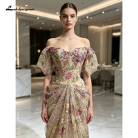 Robe de soirée sirène sans manches à volants Lakshmigown, avec appliques, perles, paillettes, dos lacé, traîne, couleur champagne, pour soirée formelle