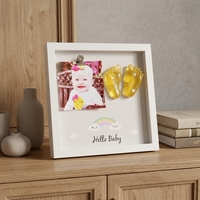 Bingkai Foto Kayu DIY Jejak Kaki Bayi Custom dengan Kit Cetak Kristal 3D - Set Hadiah Bayi