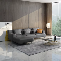 Italienisches Minimalistisches L-förmiges Ledersofa mit Chaiselongue