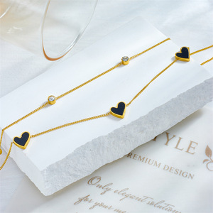 Double Layer Black White Enamel Heart Anklet Gold Plated <b>Titanium</b> Steel Dainty Charm Ankle <b>Chain</b> Women Beach Fashion Anklets - Product Image 4