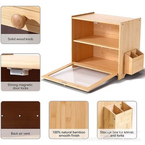Caja de pan de madera para escritorio, doble capa, gran capacidad, almacenamiento de madera maciza con tapa de madera para pasteles y tostadas - Product Image 5