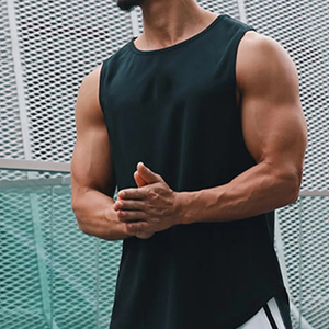 Camiseta sin mangas de algodón para hombre, transpirable, cuello redondo, informal, con logo personalizado impreso, ropa de calle, fitness, para verano. - Product Image 3