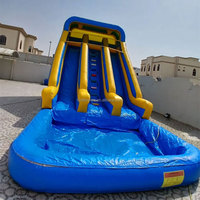 Toboggan aquatique gonflable Octopus bleu et jaune, château gonflable avec toboggan pour piscine creusée