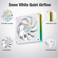 Ventilateur de boîtier PC SNOWMAN OK120-ARGB-WH 120mm blanc ARGB, silencieux 15-20dBA, PWM, effet miroir infini, synchronisation 5V 3 broches, vente en gros