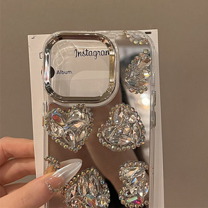 Custodia per telefono con cuore di strass di lusso, adatta per IPhone17promax, copertura specchietto femminile personalizzata per <span class=keywords><strong>iphone</strong></span> 15 14 16 - Product Image 6