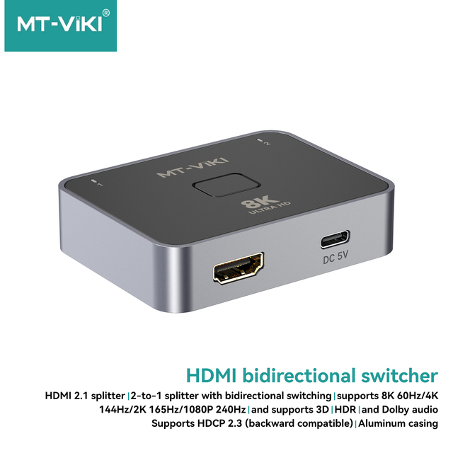 8K60Hz Hdmi 2.1Bidirectional Switcher Splitter Support 8K 60Hz 4K 144Hz 2K 165Hz 1080P 240Hz Hdmi Switch Box