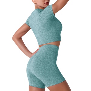 Ensemble soutien-gorge et short de yoga pour femme, en Spandex/Polyester, léger, doux, respirant, séchage rapide, coupe ajustée, dos froncé, à compression - Product Image 4