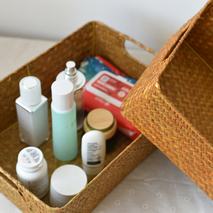 Woven Storage <b>Basket</b> Rectangle Yellow Extra <b>Small</b> Size Handmade Desktop Organizer - Product Image 2