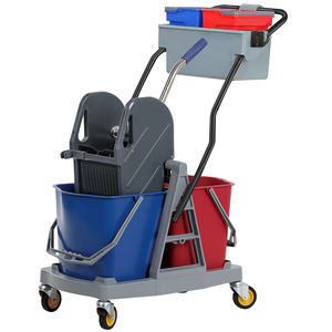 यूरो-स्टाइल 46L डाउन प्रेस रिंगर ट्रॉली डबल क्लीनिंग मॉप रिंगर बाल्टी 2x23L - Product Image 4