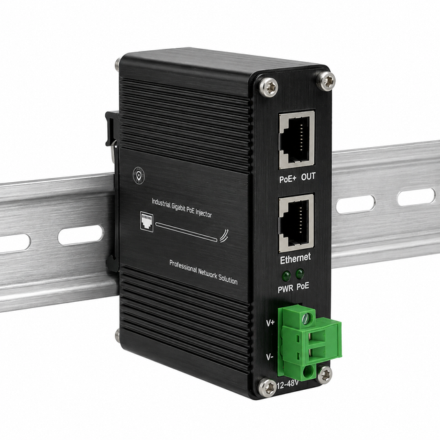Industrial Gigabit PoE Injector IEEE 802.3af at Bt 30W 60W 90W PoE Plus 12V to 48V DC Wide Voltage DIN Rail