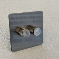 Interrupteur variateur de lumière à double bouton en acier inoxydable 86 mm à montage mural, double poignée, EU/UK, 16A, 220-250V, 500W, pour la maison