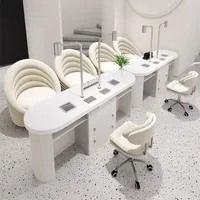 Table de manucure populaire blanc crème avec tiroir, plateau en ardoise, ensemble moderne pour salon de beauté et chaises de manucure