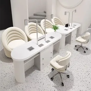 Phổ biến kem trắng móng tay móng tay móng tay bảng với ngăn kéo Slate Máy tính để bàn hiện đại Salon vẻ đẹp cửa hàng làm móng tay ghế Bộ bàn - Product Image 2