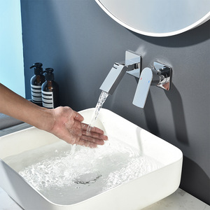 Robinet de lavabo mural encastré à <span class=keywords><strong>poignée</strong></span> unique, style minimaliste moderne, pour salle de bain, luxe discret, eau chaude et froide - Product Image 2