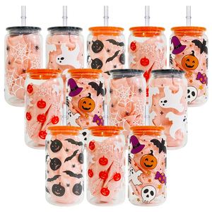 16Oz Uv Printing Halloween <b>Drinking</b> Can Glasses With <b>Plastic</b> Lid and Straw for Ice Coffee Soda Pop Beer Wine <b>Cup</b> - Product Image 1