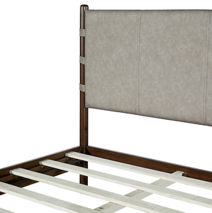 Cadre de lit plateforme en tissu taille King avec tête de lit, design moderne du milieu du siècle, réglable et convertible, gris clair, mobilier de chambre - Product Image 6