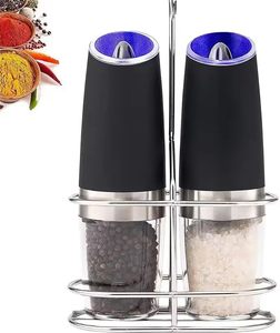 Ensemble moulin à sel et à poivre électrique à gravité, pot à épices rechargeable, moulin à poivre noir avec lumière bleue et support - Product Image 2