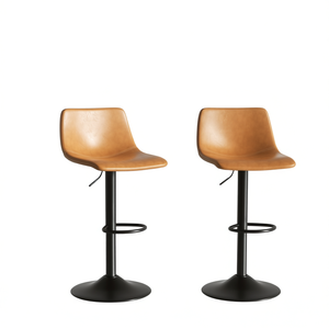 Ensemble de tabourets de bar modernes réglables en hauteur, revêtement en similicuir marron, base ronde en métal, mobilier de bar pour la maison - Product Image 1