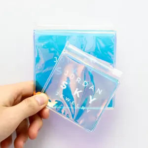 Holographic Fashion Jewelry Necklaces Packaging Zipper Bag Custom Plastic Jewelry Display Pouch