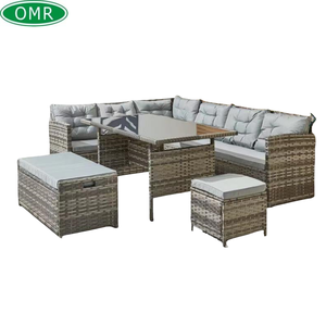 Ensemble <span class=keywords><strong>de</strong></span> <span class=keywords><strong>salon</strong></span> d'extérieur en <span class=keywords><strong>rotin</strong></span> PE 9 places avec canapé d'angle, table, banc et ottoman pour <span class=keywords><strong>jardin</strong></span> et terrasse - Product Image 1