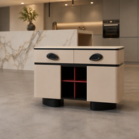 Buffet moderne style crème, meuble de rangement avec dessus en pierre frittée, casier à vin, tiroirs et portes pour salle à manger