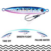Señuelo de Pesca Metálico WildTrek de Alta Calidad, 10-100g, 5.4-11.6cm, Hundimiento Rápido, Cebo Duro 10 # -20 #   Anzuelos Dobles Luminosos de 6 Colores de Acción Lenta