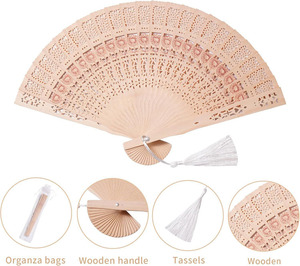 Abanico Plegable Personalizado con Mango de Madera Vintage, Grabado Personalizado, Diseño Clásico de Flores Pintadas, Publicidad y Promoción DIY - Product Image 3