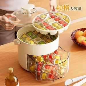 Ice Cube Mold Press Type Large Capacity Manual Ice Maker Household Refrigerator Storage Box Cream Colored 28 Compartment - Product Image 3