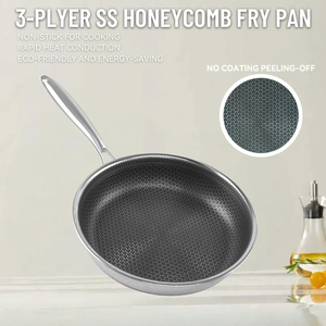 Poêle à frire ronde antiadhésive en acier inoxydable <span class=keywords><strong>sans</strong></span> <span class=keywords><strong>nickel</strong></span>, avec revêtement en nid d'abeille, pour grillades et fritures profondes - Product Image 2