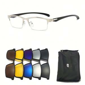 Gafas de Sol Magnéticas Rectangulares 5 en 1 para Hombre, Protección UV400, Montura TR90, Polarizadas, con Clip y Bolsa, Venta al Por Mayor - Product Image 1