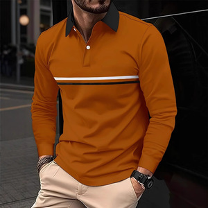 <span class=keywords><strong>Polo</strong></span> homme personnalisable avec col contrastant et rayures sur la poitrine, coupe ajustée, haut décontracté chic pour affaires, vente en gros - Product Image 4