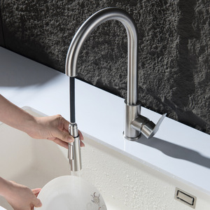 Jboyurn Kitchen Faucet 304 Stainless Steel Pull Out <b>Spray</b> Single Handle Deck <b>Mounted</b> Modern Style - Product Image 3