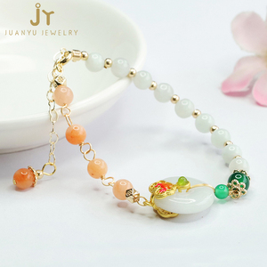 Braccialetti con catena e maglie in giada di pietra naturale braccialetti rotondi con ciambella in giada di Myanmar gioielli alla moda Burma giadeite braccialetti - Product Image 4