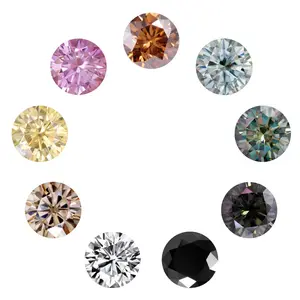 6.5mm Round Brilliant Cut Pink Blue Green Champagne Grey Color VVS Moissanite Color Coated Yellow Moissanite Stones