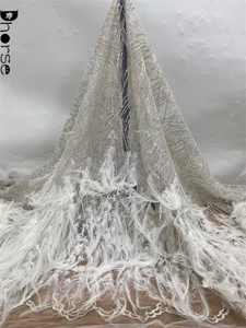 Tela de Encaje con Lentejuelas Brillantes y Plumas, Diseño Ecológico de Última Moda, para <span class=keywords><strong>Alta</strong></span> <span class=keywords><strong>Costura</strong></span> - Product Image 3