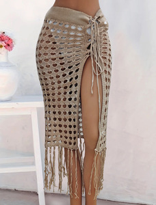 Jupe longue sexy ajourée en maille à franges pour femme, cache-maillot de plage, paréo de bain <span class=keywords><strong>transparent</strong></span> en résille pour l'été - Product Image 2