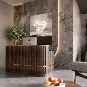 Diseño Completo de Barbería Moderna |   Estaciones de Estilismo Personalizadas con Espejos LED |   MDF Ecológico, Duradero y de Alta Calidad, Acero Inoxidable - Product Image 4