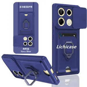 Lichicase Sliding Camera Design Silicone Card Holder Bumper Case For Infinix Note 40 Mobile Phone Cover