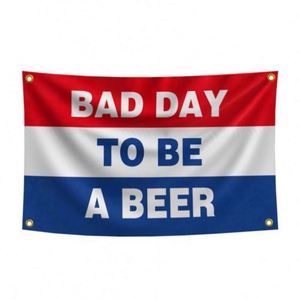 ธงเบียร์ขนาด 3x5 ฟุต (90x150 ซม.) ผลิตจากโพลีเอสเตอร์รักษ์โลก พิมพ์ลายดิจิทัลตามสั่ง ลาย "วันที่ไม่ดีก็ยังมีเบียร์" - Product Image 3