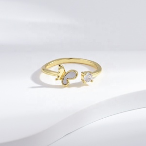 Bague empilable moderne en laiton plaqué or, bijoux fantaisie, petite bague ajustable en cuivre avec pierres précieuses, motif animal, pour femme, pas cher - Product Image 5