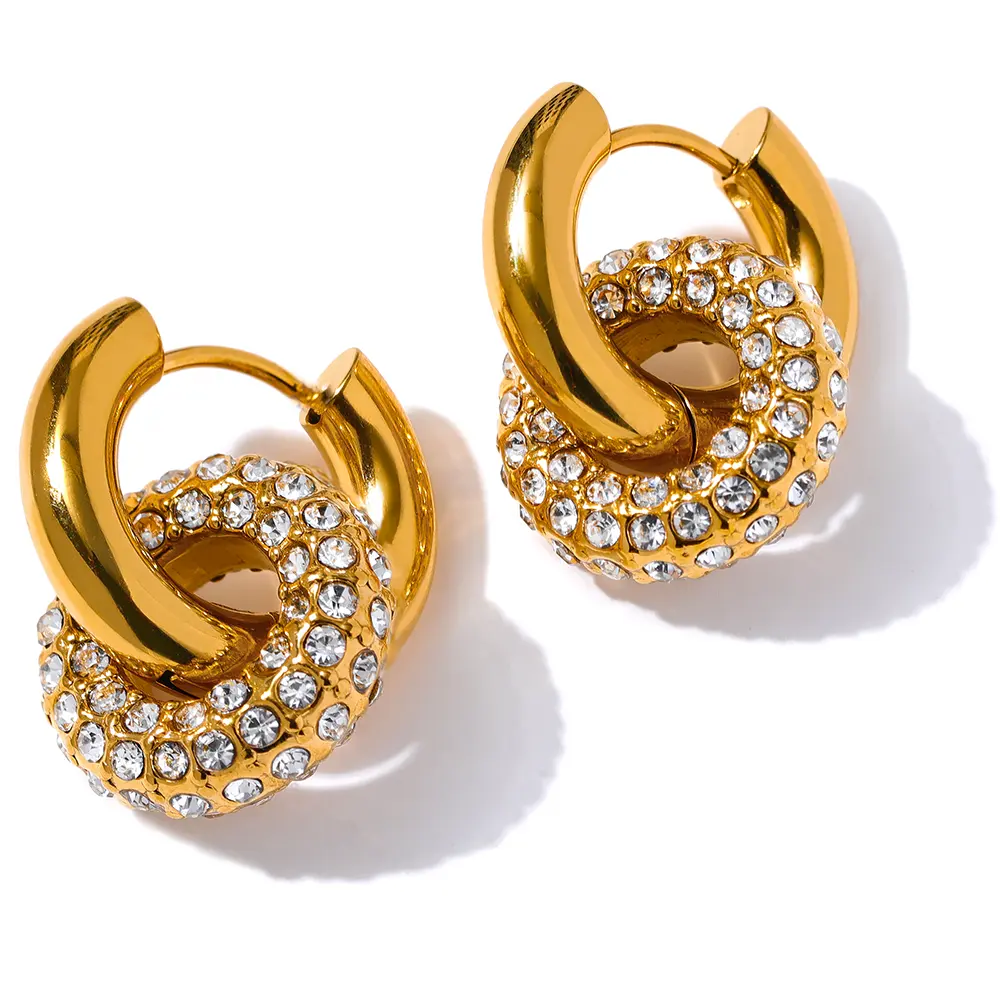 Delicate Shiny Cubic Zirconia Round Stainless Steel 18K Gold Color Huggie Hoop Earrings High Quality Charm Jewelry
