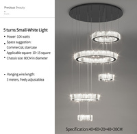 Lustre moderne de luxe pour hall d'hôtel, cristal personnalisé, escalier doré, suspension moderne de luxe, grand anneau rond, lustre LED