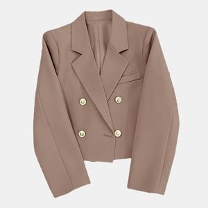 Nouveauté élégante, couleur unie, bouton doré, style court, col en V, mode féminine - Product Image 5