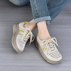 2025 été Version coréenne première couche peau de vache chaussures décontractées pour femmes polyvalent respirant blanc grosses chaussures fond épais - Product Image 6