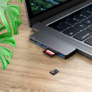 DC6S Macbook Pro ハブ デュアルポート USB-<span class=keywords><strong>C</strong></span> ハブ 2* USB-<span class=keywords><strong>A</strong></span> 3.0 カードリーダー Macbook Pro ハブ Macbook Air カードリーダー - Product Image 3
