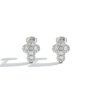 Cross Stud Earrings Gold Silver Six Diamond Pave Setting Party Fashion Jewelry - Product Image 2