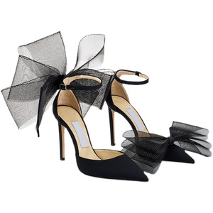 2026 Early Spring Solid Color Satin Asymmetric <b>Bow</b> Super High Heel Women's Pointed Shallow Stiletto Heel Hollow Sexy <b>Sandals</b> - Product Image 1
