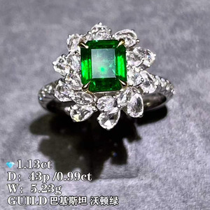 Anillo de Esmeralda Pakistaní con Diseño Floral de Lujo, Esmeralda Natural Verde Verdosa de 1.13CT, Anillo de Boda de Oro de 18K con Diamantes Incrustados - Product Image 3